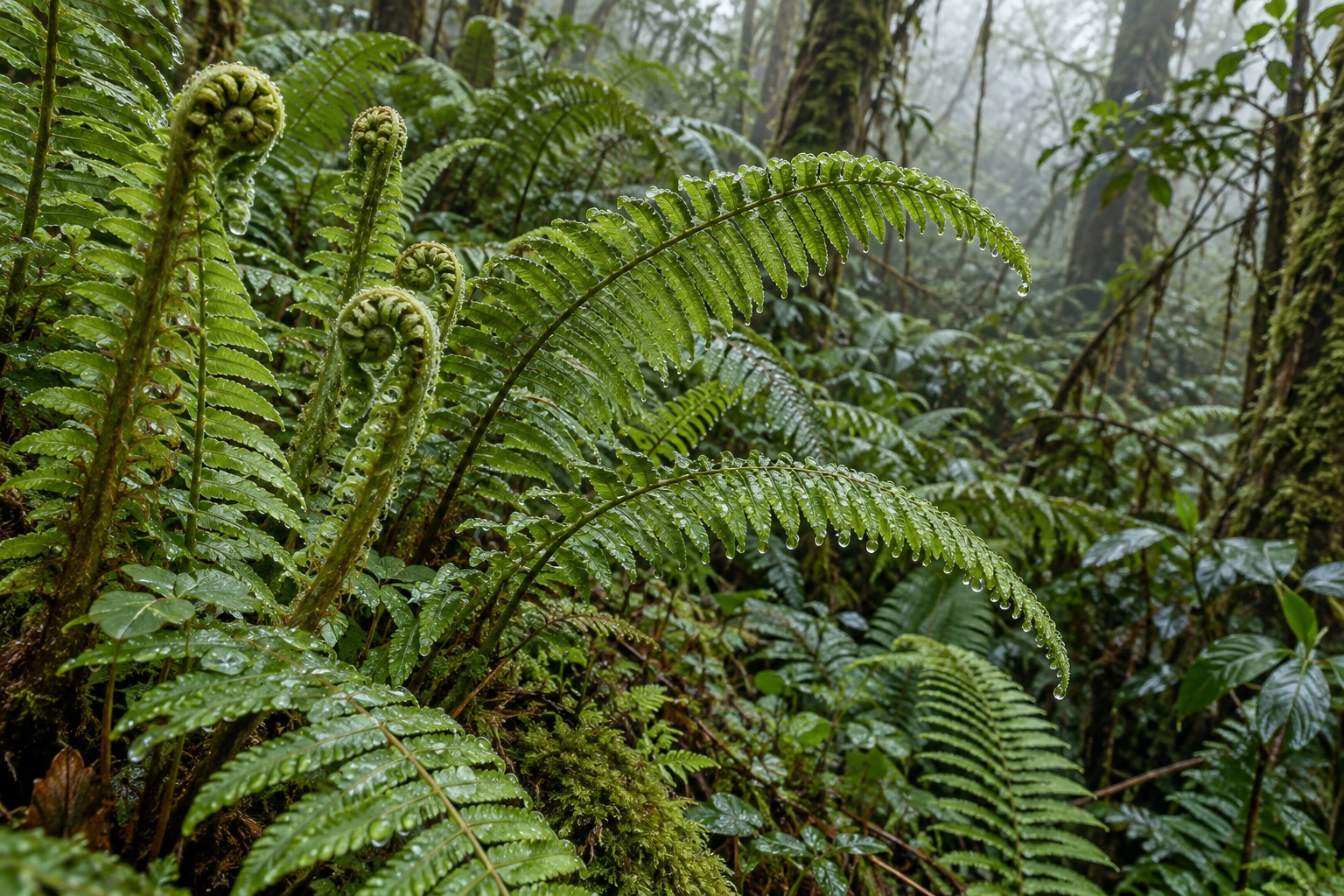 Ferns in soft forest light